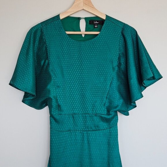 Lulus Cabaret Queen Polka Dot Embossed Satin Midi Dress Small Green Party Event - Picture 6 of 15